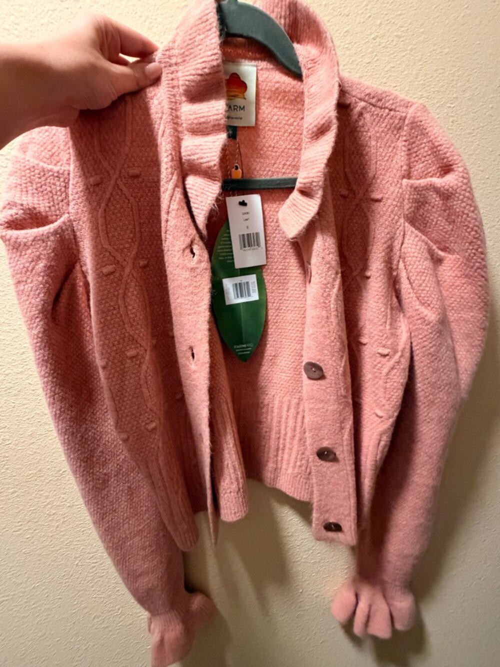 NWT FARM Rio Light Pink Ruffle Knit Cardigan - Picture 3 of 4